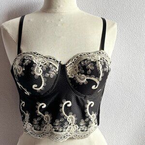 Black & Metallic Embroidered Bustier Top